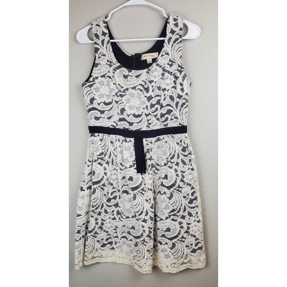 Monteau Women's Small Dress Black W/ White Lace Overlay
